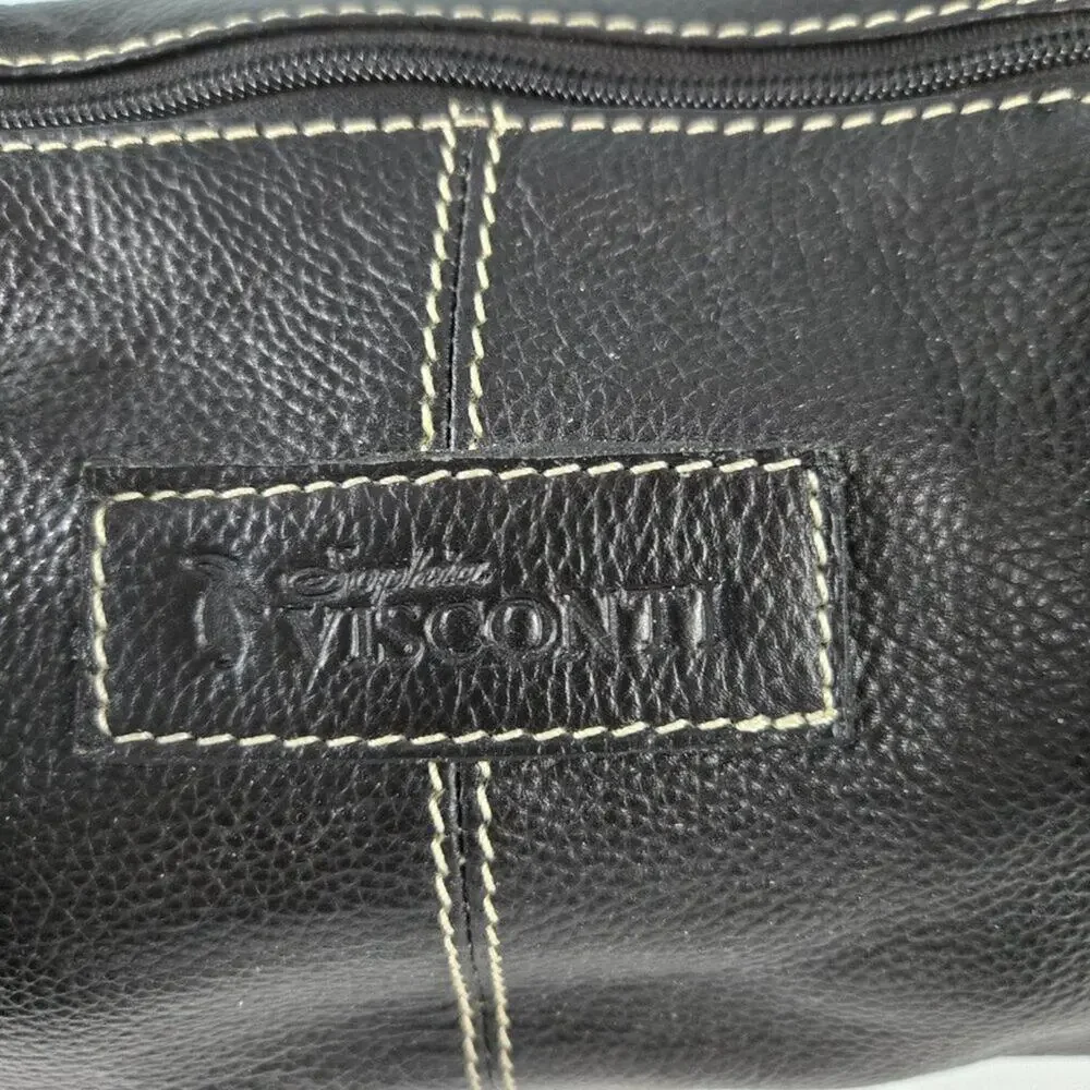 Sophia Visconti Pebble Leather Shoulder Strap Purse Satchel with White Stitching - Picture 6 of 9